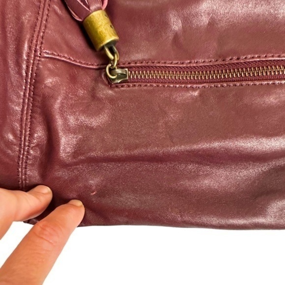 BURGUNDY RACHEL ZOE LUXE LEATHER SATCHEL FRINGE ZIPPER TASSELS - Picture 14 of 16
